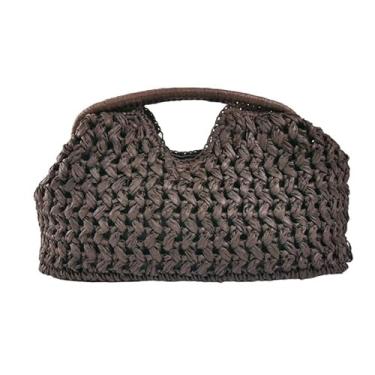 Imagem de EFDNK-HB Bolsa clutch grande de palha para mulheres bolsa de verão bolsas de tecido para férias na praia, Café, One Size