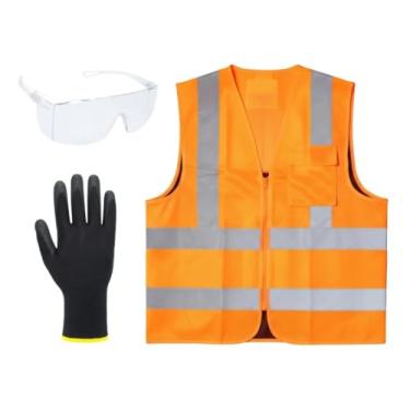 Imagem de Kit Epi Colete Refletivo Com Luva de Proteção e Óculos de Segurança Para Entregador Obras e Uso Profissional Laranja (Laranja, XXG)