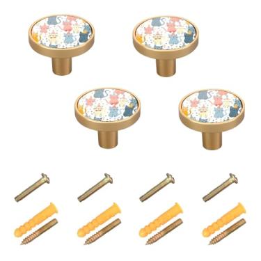 Imagem de ODAWA Cute Party Cats Pacote com 4 puxadores decorativos de armário e móveis para decoração de casa móveis com parafuso