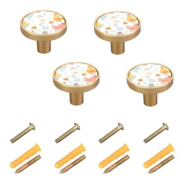 Imagem de ODAWA Cute Chickens Pacote com 4 puxadores pequenos para decoração de casa, ferragens de armário de cozinha com parafuso