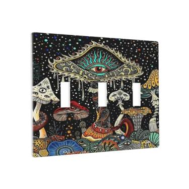Imagem de Fantasia mágica floral planta cogumelo verde hippie olhos caprichosos 3 gangues interruptor de luz triplo placa de parede placa decorativa elétrica para porta de celeiro rústica decoração de casa sala