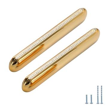 Imagem de Evionlin 3,78" (96 mm) Pacote com 2 puxadores de armário de cristal dourado puxadores de armário de cozinha centro a orifício puxadores modernos de gaveta para puxador de armário quarto cômoda