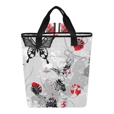 Imagem de Mochila isolada para mulheres, borboletas pretas e brancas, sacos quentes e frios, isolados, 36 latas, sacola de compras para mantimentos