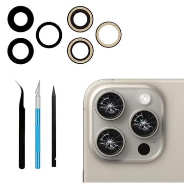 Imagem de Substituição de vidro da lente traseira da câmera traseira 15 Pro para iPhone 15 Pro com adesivo pré-instalado e kits de ferramentas de reparo