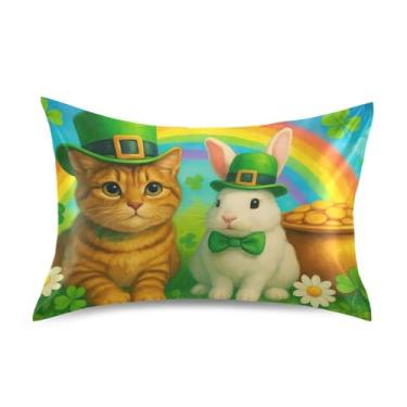Imagem de Fronhas refrescantes cores engraçadas King Queen Standard Pillows Slips Satin Throw Pillow Decor Queen Size 76.2 cm x 50.8 cm Cute Cat Bunny St. Patrick's Day