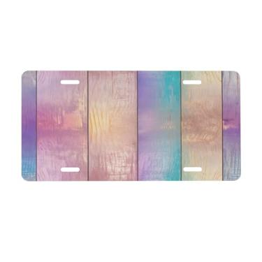 Imagem de Placa de licença de arte de madeira colorida para placas de carro dianteiras de alumínio metal adequado para caminhão, placa de porta de carro, bar, café, acessórios automotivos para homens e mulheres