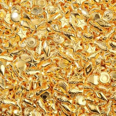 Imagem de BERMRO Contas de 150 gramas do oceano dourado, 600 peças, contas de acrílico em forma de estrela do mar/concha/peixe para fabricação de colar de pulseira de joias (oceano dourado)