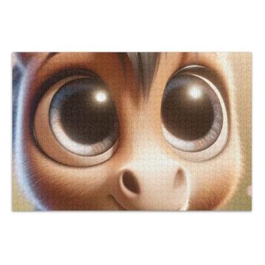 Imagem de Quebra-cabeça de cavalo de desenho animado de burro 500 peças para presentes adultos para elefante branco jogo mordaça presente quebra-cabeça animal flor arte, 20,5 x 14,9 polegadas