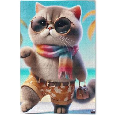 Imagem de Quebra-cabeça engraçado gatinho fofo gato para adultos 500 peças impressão animal arte decoração paisagem quebra-cabeça personalizado engraçado, 52 cm x 37,8 cm
