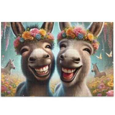 Imagem de Quebra-cabeças engraçados de burro rindo 500 peças para adultos, arte de arte, estampas de animais, quebra-cabeças divertidos para adultos, presentes personalizados de jogos tecnológicos, 52 x 37,8 cm