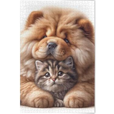 Imagem de Chow Chow Quebra-cabeças para cães, gatos, gatinhos, 500 peças, para adultos, família, para amantes, presentes, cenário, cenário, arte animal, 52 x 37,8 cm