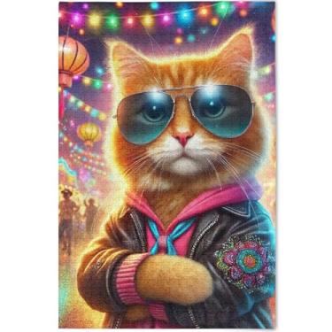 Imagem de Quebra-cabeça engraçado gato legal gatinho para adultos 1000 peças natureza engraçado jogo de quebra-cabeça presentes arte divertida quebra-cabeça pintura animal arte, 75 cm x 50 cm