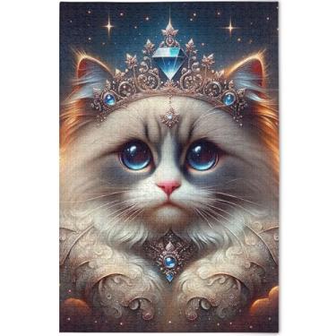 Imagem de Quebra-cabeça de gato rainha fofo Ragdoll adulto 500 peças presentes para amantes de família quebra-cabeças rígidos personalizados para adultos pintura de decoração de arte, 52 cm x 37,8 cm