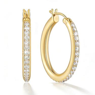 Imagem de Brincos de argola grandes de prata esterlina 925 com strass para mulheres, argolas de zircônia cúbica brilhante banhadas a ouro não manchadas, hipoalergênicos para orelhas sensíveis, 40MM, Metal, Sem