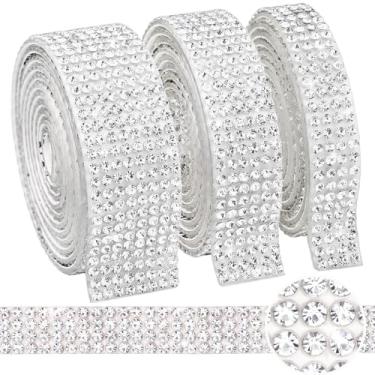 Imagem de Dowarm 3 rolos de fita autoadesiva de strass, tiras de fita de strass brilhante de 3 metros para roupas de sapatos, artesanato faça você mesmo, copos de garrafa de bengala, decoração de festa de