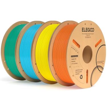 Imagem de ELEGOO Pacote de Filamento PLA Plus 1,75mm 4KG, PLA + Filamento Resistente Precisão dimensional +/- 0,02mm, Carretel de 4 Pacotes de 1kg (2,2lbs) Laranja/Amarelo/Verde Mar/Azul Celeste