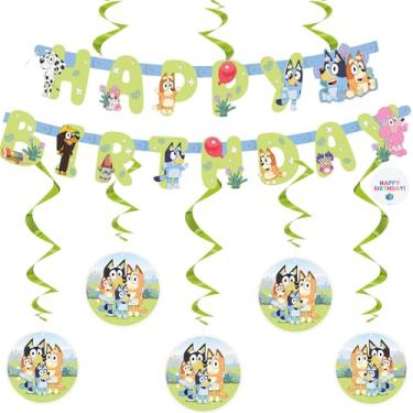 Imagem de Faixa de aniversário Bluey com 6 redemoinhos pendurados | Decorações de aniversário azuis | Artigos de festa | Licenciado oficialmente