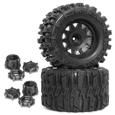 Imagem de STMU 1/8 RC Truck Tires and 17mm Hex Wheels Rims Rubber Buggy Tyres for 1:8 Scale Off Road Truck Car Kaiju Tmaxx E-Revo 3.3 Arrma Kraton 6S Typhon 3S Traxxas Maxx HPI Redcat (2PC-RC Tires Wheel)