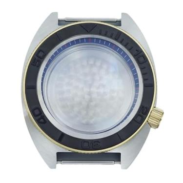 Imagem de FEIYASHI Caixa de relógio modificada à prova d'água de aço 10 ATM de 41 mm para NH35 NH34 NH36 Movimento SKX Abalone acessórios de relógio, Prata e ouro 1, Deep Blue Chapter Ring, Caixa de relógio de