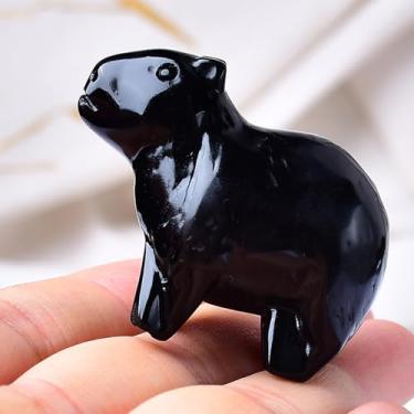 Imagem de WUYOUSHI Estátua de capivara obsidiana natural de 5 cm de cristal de cura feita à mão, estátuas de bolso do guardião da sorte, meditação de reiki, alívio da ansiedade, escritório, decoração de casa