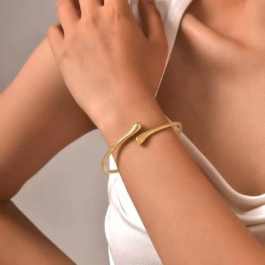Imagem de Pulseira feminina banhada a ouro 14K banhado a ouro 14 quilates, pulseiras modernas com cabo grosso, pulseiras lisas elegância, joias minimalistas, presente, One Size, Metal, Sem Pedra Preciosa