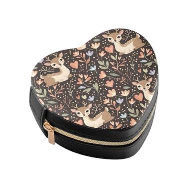 Imagem de Burbuja Caixa de joias em forma de coração fulvo mini estojo de joias de viagem para mulheres e meninas, estojo portátil organizador de armazenamento para brincos, anéis, colares e pulseiras