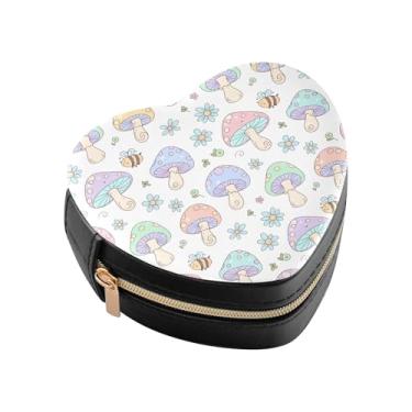 Imagem de Burbuja Caixa de joias em forma de coração de cogumelos mini estojo de joias de viagem para mulheres e meninas, estojo portátil organizador de armazenamento para brincos, anéis, colares e pulseiras