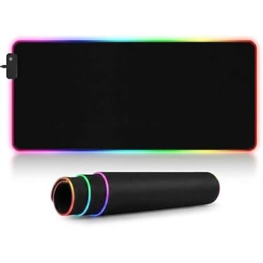 Imagem de Mouse Pad Gamer com RGB LED, 14 Modos de Iluminação, 80x30cm, Base Antiderrapante em Borracha, Borda Costurada, Preto