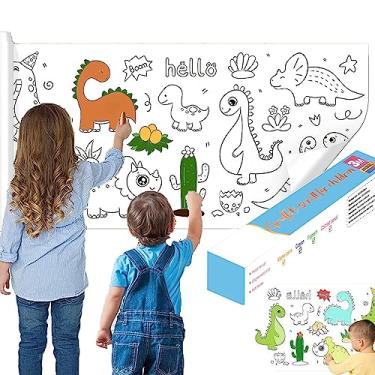 Imagem de Cuaoiclly Rolo de desenho infantil, papel de colorir para crianças, papel de enchimento colorido DIY, papel de desenho pegajoso de 29 x 395 cm (Dinosaur Paradise)