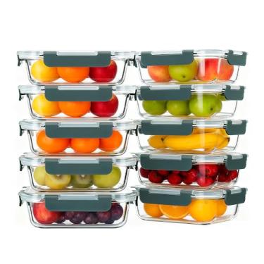 Imagem de Kit 10 Potes de Vidro Life para Marmita e Preparo de Refeições com Tampa Hermética. Recipientes Herméticos de 650ml (22oz) para Armazenamento de Alimentos.