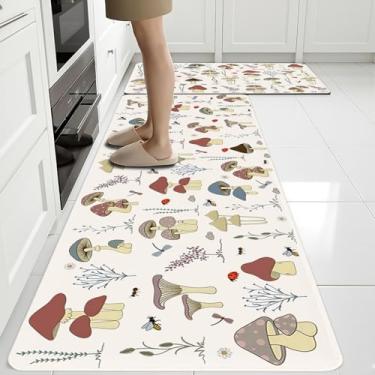 Imagem de Tapetes de cogumelo para chão de cozinha, tapetes antifadiga para piso de cozinha antiderrapantes, 2 peças de tapete de cozinha de borracha, tapete acolchoado lavável para pia de lavanderia 40 cm x 70