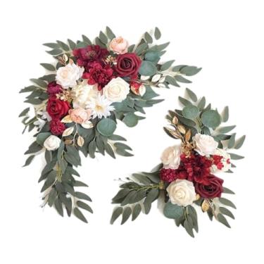 Imagem de Fancyes 2 peças de flores de seda para arco de casamento, arranjo floral artificial para decoração de festa, recepção, porta de entrada e casa, Vermelho