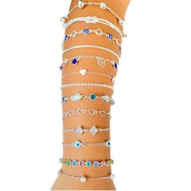 Imagem de Kit 10 Pulseiras Banhada A Prata Atacado Conjunto com 10 pulseiras - G