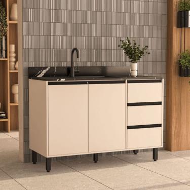 Imagem de Balcao de Pia 2 Portas 3 Gavetas sem Tampo Koya Politorno Moveis