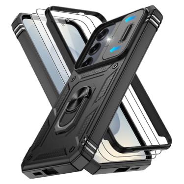 Imagem de Gritup Capa para celular Samsung Galaxy S25 Plus com capa de câmera deslizante | Pacote com 2 protetores de tela, suporte de anel giratório de 360°, capa protetora de proteção à prova de choque de