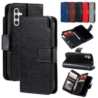 Imagem de Capa carteira para Samsung Galaxy A55, capa flip de couro com 9 compartimentos para cartão, suporte integrado e bolso para dinheiro | Compatível com Samsung Galaxy A55, preta