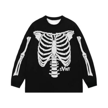 Imagem de Camiseta Unissex Com Estampa 3D De Esqueleto, Manga Comprida, Gola Red