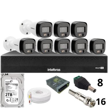 Imagem de Kit 8 Câmeras Intelbras 3220b Full Color Com Áudio Dvr Mhdx 1016-c Intelbras Com Detecção De Movimentos Hd 2tb