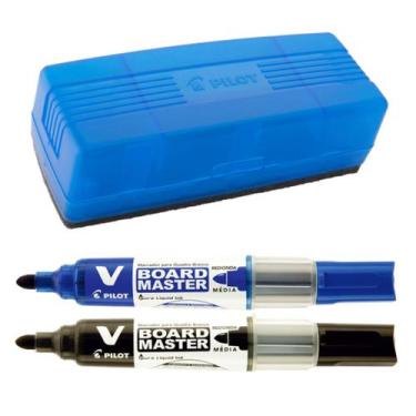 Imagem de Kit Quadro Branco Pilot  2 Marcadores Recarregáveis(1azul/1preto) + Ap