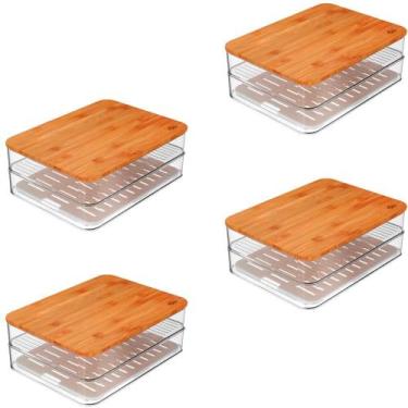 Imagem de Kit 4 Organizadores Duplo com Tampa de Bambu Clear - Ou