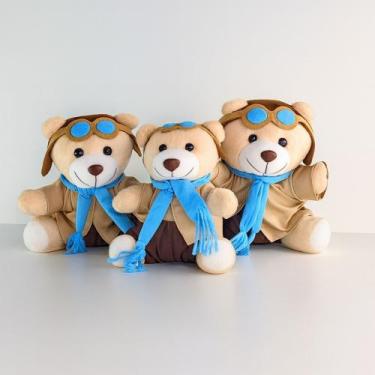 Imagem de Trio de Ursinhos Aviadores Menina Menino Pelúcia Para Decoração Nicho 