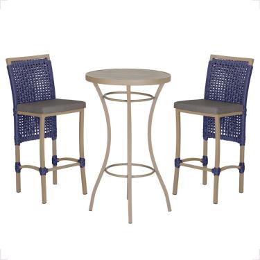 Imagem de Mesa Bistro E 2 Banquetas Roma Fendi Corda Náutica 11 Azul