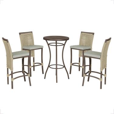 Imagem de Mesa Bistrô 4 Banquetas Roma Marrom Corda Náutica 3 Trama Rami