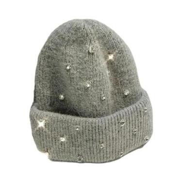 Imagem de Gorro De Inverno Feminino Quente Com Strass E Contas, Estilo Coreano, 