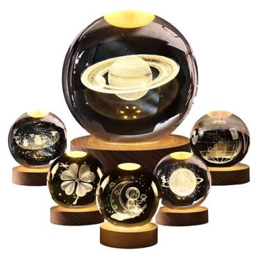 Imagem de Mini Luminária Decorativa Bola de Cristal Galáxia Planeta Globo 3D Led