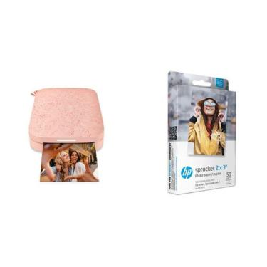 Imagem de Impressora fotográfica portátil HP Sprocket rosa 2x3" com papel