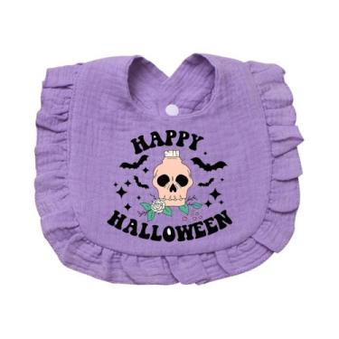 Imagem de Babador De Halloween Com Caveira E Abóbora Para Bebês, Em Algodão Puro