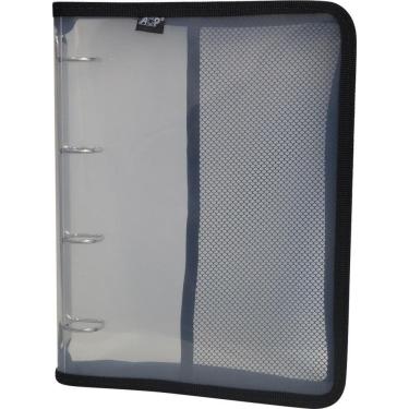 Imagem de Fichário De Pvc Transparente Preto 4 Argolas c/Zíper - Acp