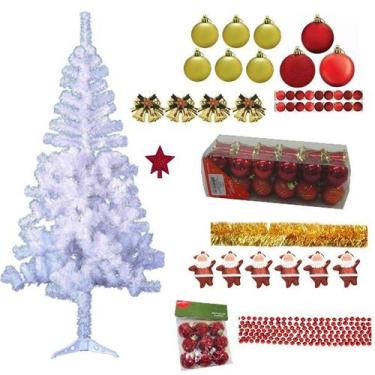Imagem de Árvore De Natal Branca 1,80m 320 Galhos Decorada Com Enfeites 90 Itens