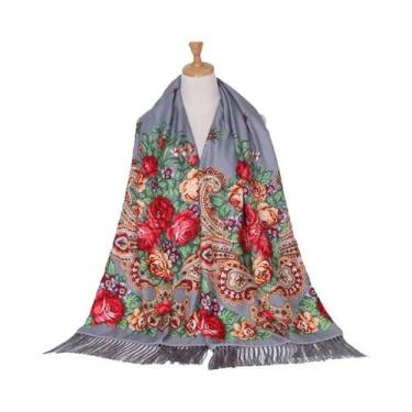 Imagem de Xale Floral Vintage Feminino De Luxo Com Borlas Para Outono/Inverno - 